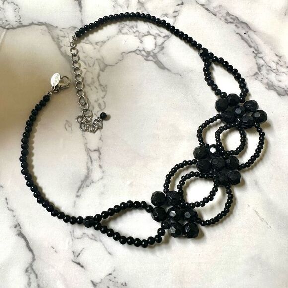 Cookie Lee black seed  and beaded choker necklace - Picture 2 of 7